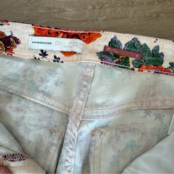 Pilcro Floral Skinny Jeans - White with Orange, Green & Purple Blooms - Picture 3 of 4